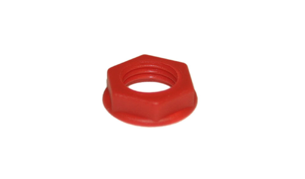 Nut, red plastic, for phone jack