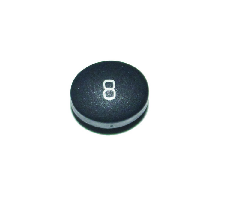 Button, black, with numeral '8', E-mu