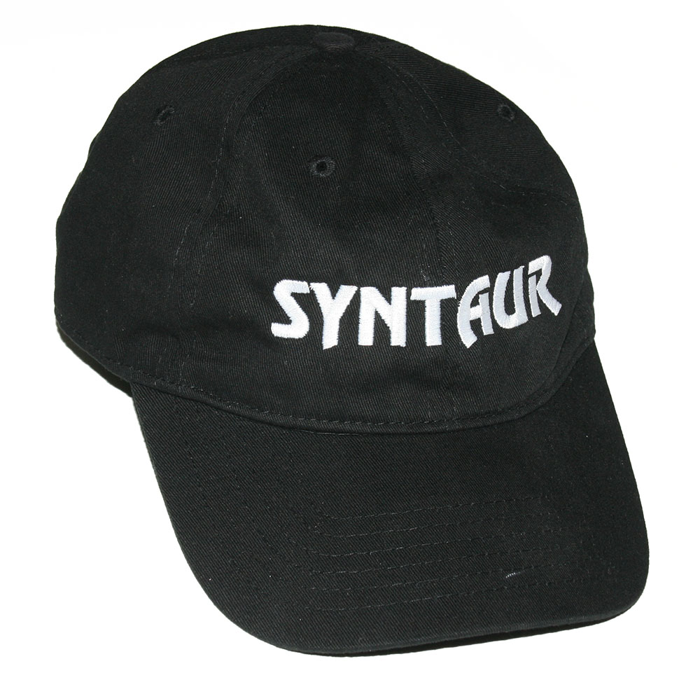Black soft cap with monogrammed SYNTAUR logo