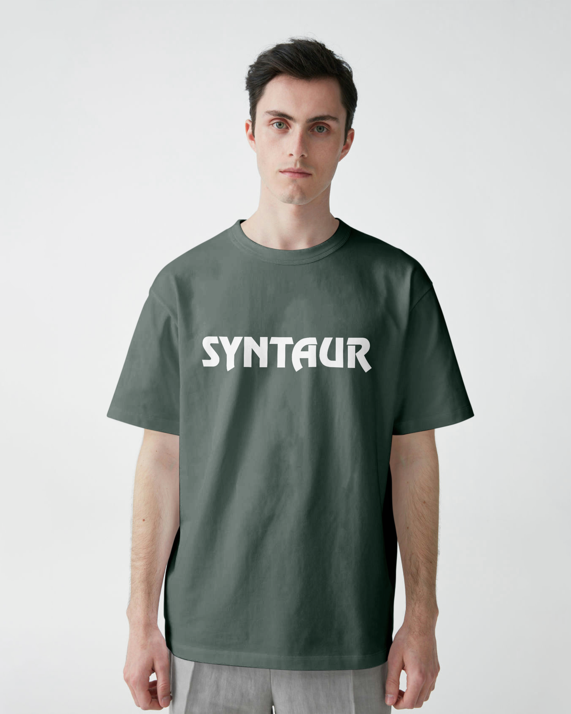 Pine green short-sleeve shirt with Syntaur logo