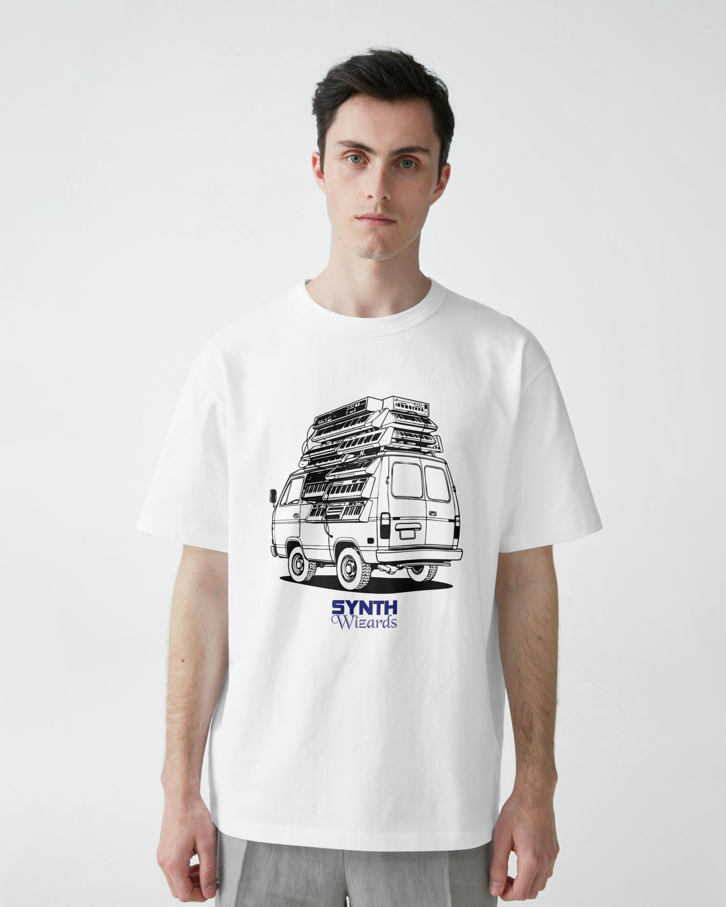 White short-sleeve shirt with Synthmobile logo