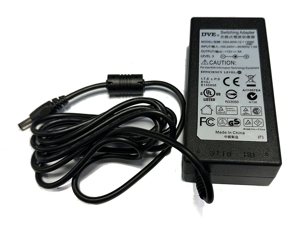 Power adapter, 12VDC, 5A